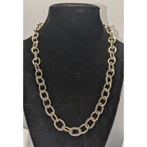 Twisted and Smooth Silver Gold Tone Link Necklace